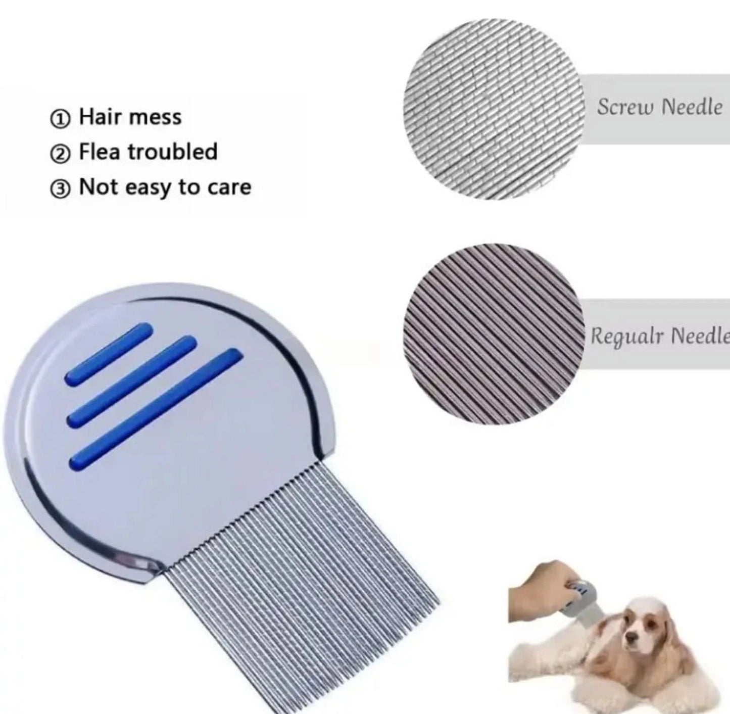 2-Pack Flea & Lice Comb for Dogs & Cats – Stainless Steel Grooming Tool for Tear Stain Removal & Dematting, Ideal for All Pet Sizes