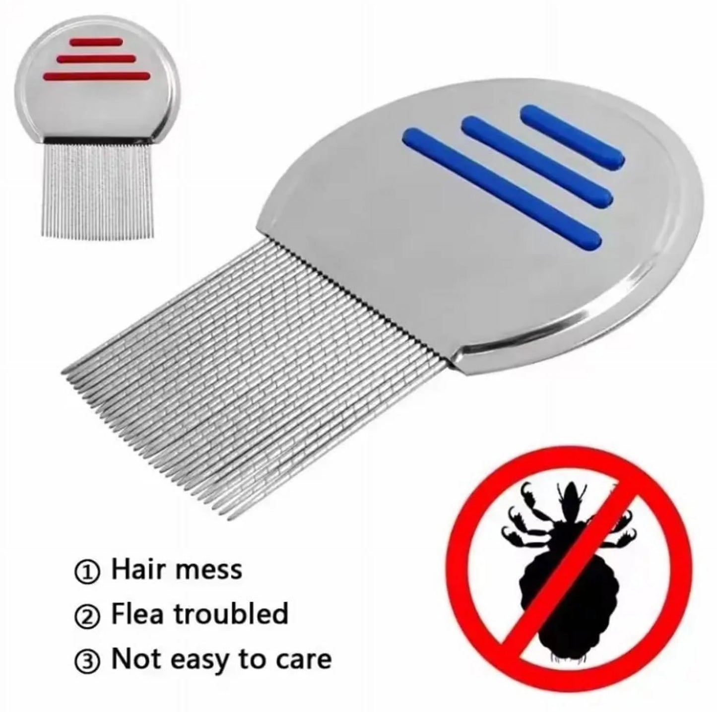 2-Pack Flea & Lice Comb for Dogs & Cats – Stainless Steel Grooming Tool for Tear Stain Removal & Dematting, Ideal for All Pet Sizes
