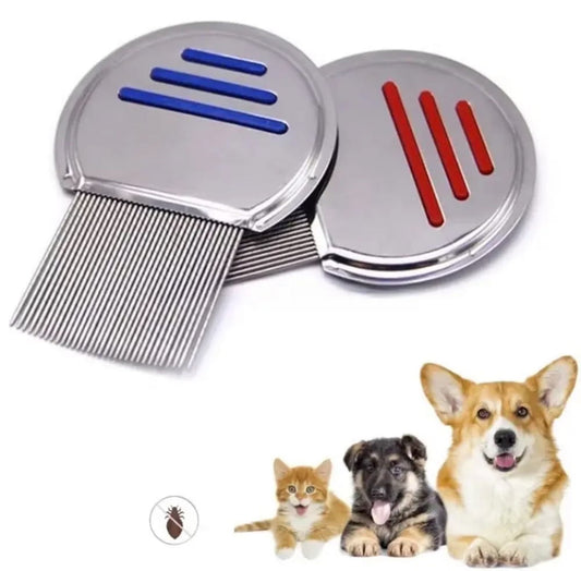 2-Pack Flea & Lice Comb for Dogs & Cats – Stainless Steel Grooming Tool for Tear Stain Removal & Dematting, Ideal for All Pet Sizes