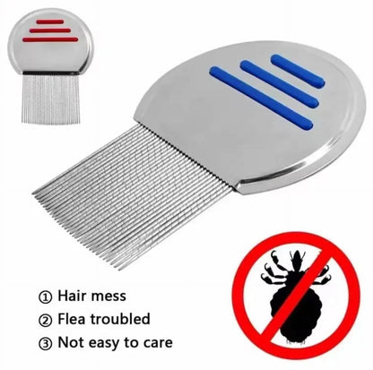 2-Pack Flea & Lice Comb for Dogs & Cats – Stainless Steel Grooming Tool for Tear Stain Removal & Dematting, Ideal for All Pet Sizes