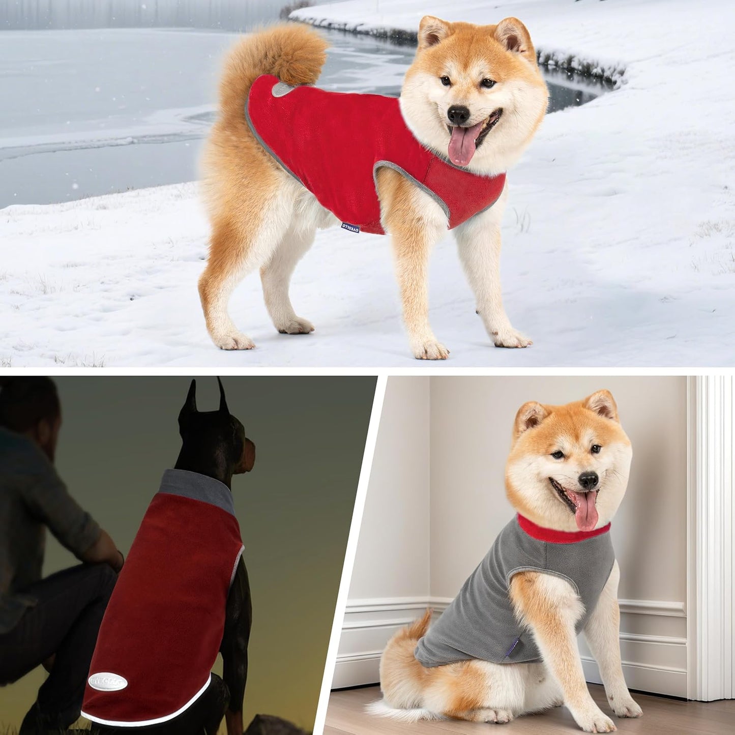 2 Pack Dog Sweater Sweatshirt Stretchy Fleece Vest Pullover Dog Jacket with Reflective Stripe Lightweight Pet Coats Sweaters for Small Dogs Grey & Red